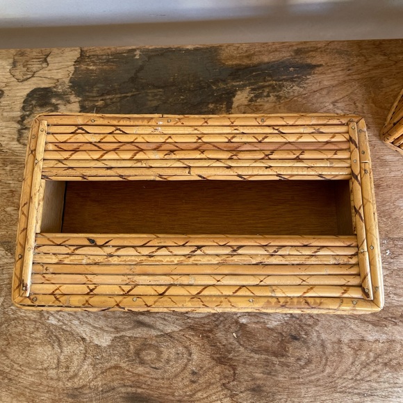 TIKI BAR BAMBOO WASTE CAN & TISSUE BOX COVER SET Vtg 50s-60’s Mid-Century RARE!! - Picture 11 of 13